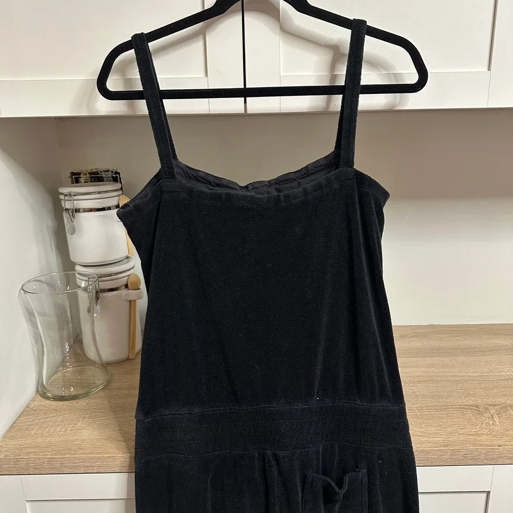 Juicy Couture Jumpsuit Womens S Black Terry Cloth Y2K Gold Buttons Wide Leg VTG - Picture 9 of 14